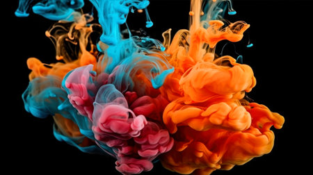 Colorful ink in water isolated on black background. abstract background.の素材