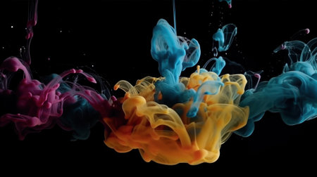 Abstract smoke isolated on black background. colorful cloud of ink in waterの素材