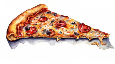 Piece of pizza isolated on white background. watercolor illustration.の素材