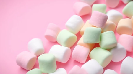 Colorful marshmallows on pink background. minimal concept.の素材