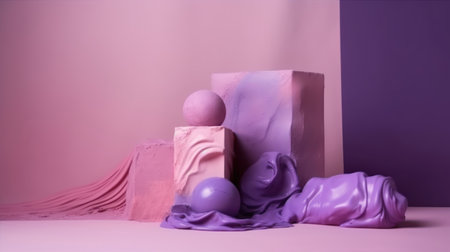 3d render of a set of pink and purple abstract figures.の素材
