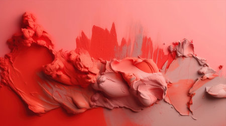 Pink paint smears on a red background. Abstract color background.の素材