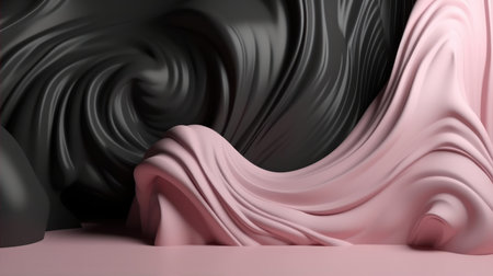 3d render, abstract background, black and pink wavy liquidの素材