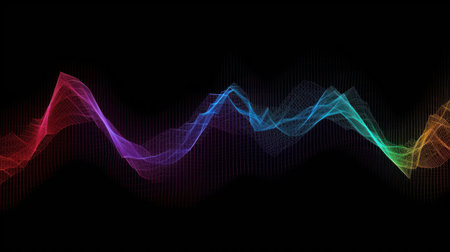 abstract colorful sound wave on black background with copy space for textの素材