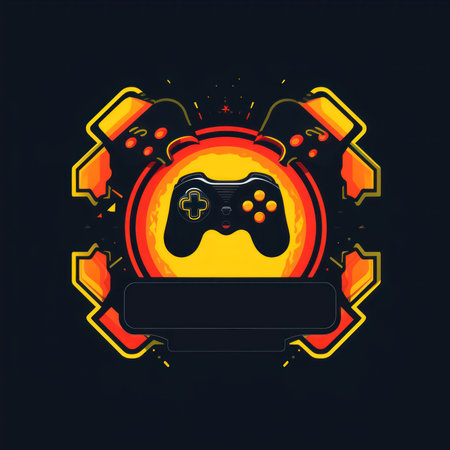 Gamepad vector illustration on dark background. Retro style design element.の素材