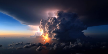3D illustration of an abstract background with a cloud and a lightningの素材