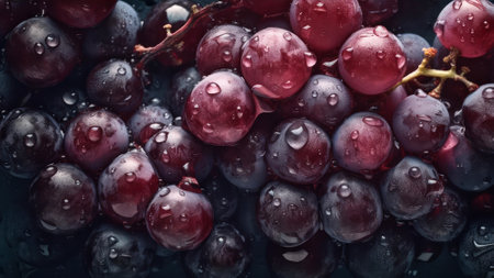 Grapes with drops of water on a dark background close upの素材