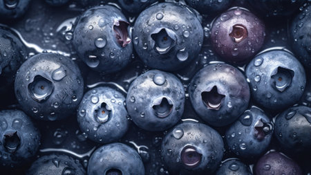 Blueberries with water drops, close up. background for your designの素材