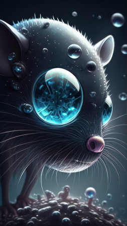 Digital illustration of a mouse in abstract background. 3D rendering.の素材