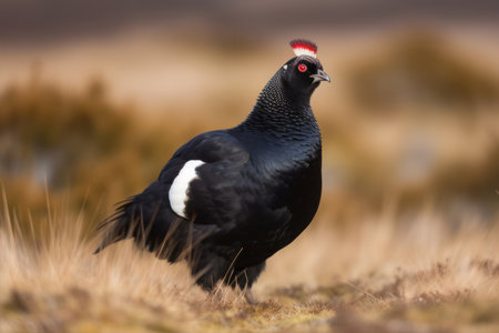 Black grouse, Lyrurus tetrix, single male on grass, Scotlandの素材