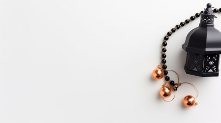 Lantern and beads on white background. ramadan kareem conceptの素材