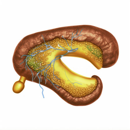 Human pancreas anatomy on white background. 3D illustration.の素材