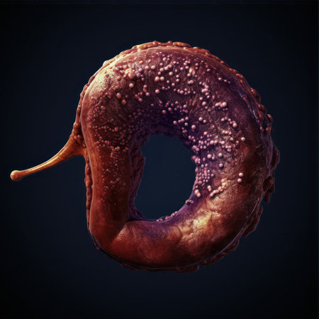 Human pancreas anatomy isolated on black background. 3D illustrationの素材