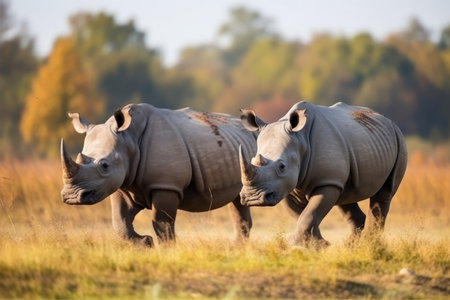 Two white rhinoceros in the Okavango Delta - Moremi National Park in Botswanaの素材