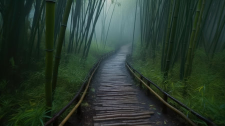 bamboo forest walkway in the morning at Arashiyama Kyoto Japanの素材