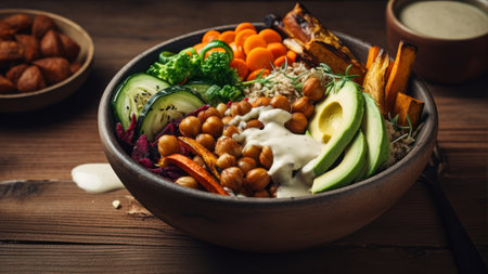Buddha bowl with chickpeas, quinoa and vegetablesの素材