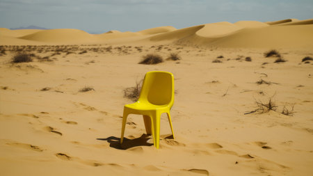 Yellow chair in the desert of sahara, moroccoの素材