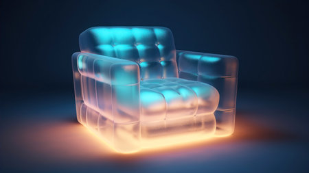 Illuminated armchair on a dark background. 3d renderingの素材