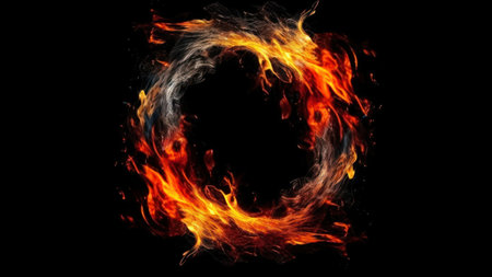Fire flames on black background. Abstract fire flames isolated on black backgroundの素材