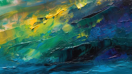 abstract oil painting background, blue, yellow, green and purple colorsの素材
