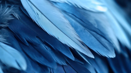 close up of blue bird feathers, macro photo of bird feathers backgroundの素材