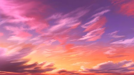 Sunset sky with clouds. nature background. 3d render illustrationの素材