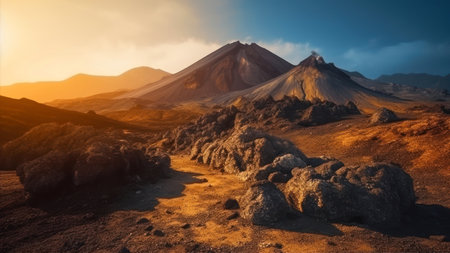 Volcanic landscape of Kamchatka, Russia. Panoramaの素材