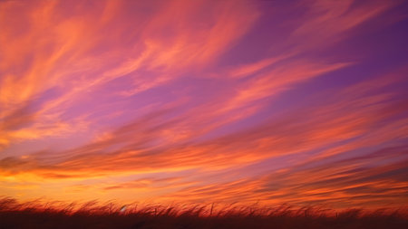 Beautiful sunset over the field. abstract nature background. long exposure.の素材