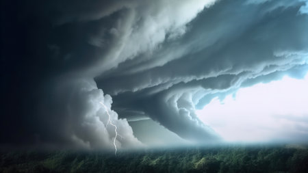 Stormy sky with lightning. nature background. 3d illustration.の素材