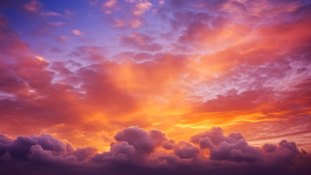 Sky and clouds at sunset. Colorful dramatic sky with cloud at sunsetの素材