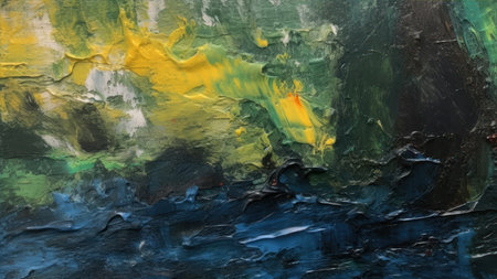 abstract oil painting on canvas texture in blue, yellow and green colorsの素材