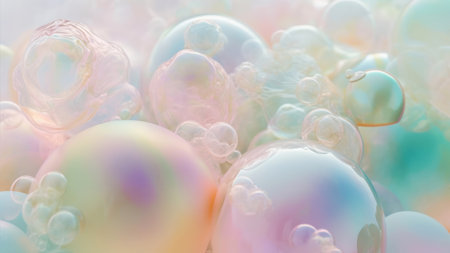 Colorful soap bubbles abstract background. 3d rendering, 3d illustration.の素材