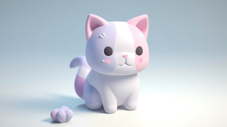 3d rendering of a cute cartoon cat on a blue background.の素材