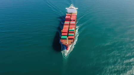 Aerial view of a container ship sailing in the sea. Freight transport.の素材