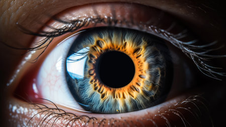 Close up of human eye with iris. 3D rendering.の素材
