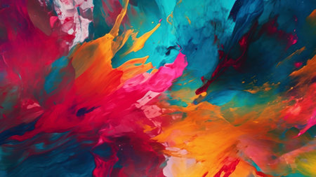 Abstract acrylic paint background in blue, red, orange, yellow and pink colorsの素材