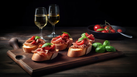Bruschetta with prosciutto, tomatoes and basilの素材