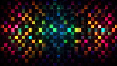 abstract colorful background with square pattern and light in the center.の素材
