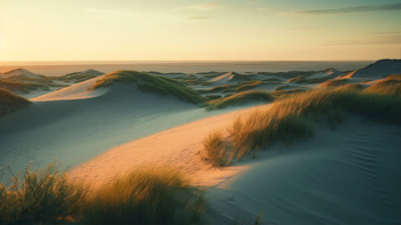 Sand dunes in the desert at sunset. 3d rendering.の素材