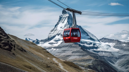 Cable car in Matterhorn mountains, Zermatt, Switzerlandの素材