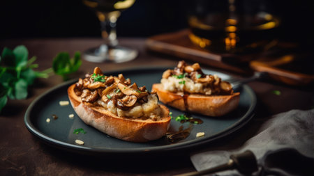 Bruschetta with chanterelle mushrooms and parmesan cheeseの素材
