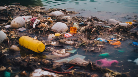 Pollution of the environment. Garbage in the water. Pollution of nature.の素材