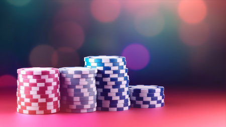 Stack of casino chips on colorful bokeh background. vector illustrationの素材