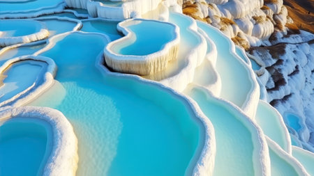 Travertine pools and terraces in Pamukkale, Turkeyの素材