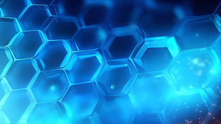 3d rendering of abstract futuristic blue background with hexagons and light effectsの素材