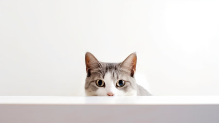 Cute cat looking at the camera on a white background with copy spaceの素材