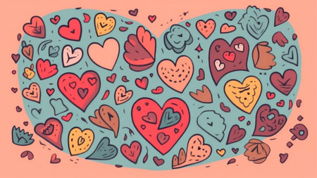Valentine's day doodle hearts background. vector illustrationの素材