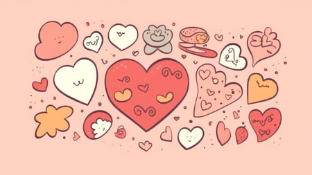 Cute doodle hand drawn hearts background. vector illustration.の素材