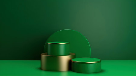 3d render, abstract green background with geometric shapes, podiums for product presentationの素材