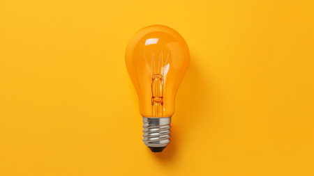 Light bulb on yellow background, top view. creative idea concept.の素材